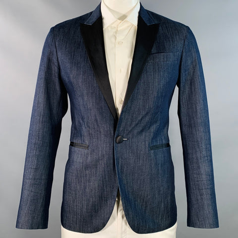 DSQUARED2 TOKYO Size 42 Indigo Black Cotton Satin Peak Lapel Sport Coat