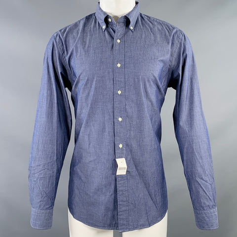 BARNEY'S NEW YORK Size M Blue Chambray Cotton Button Down Collar Long Sleeve Shirt
