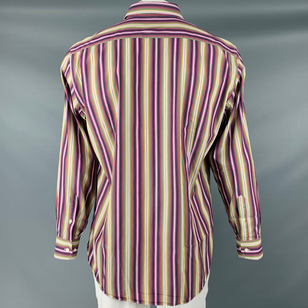ETRO Size XL Purple Green Stripe Cotton Button Up Long Sleeve Shirt