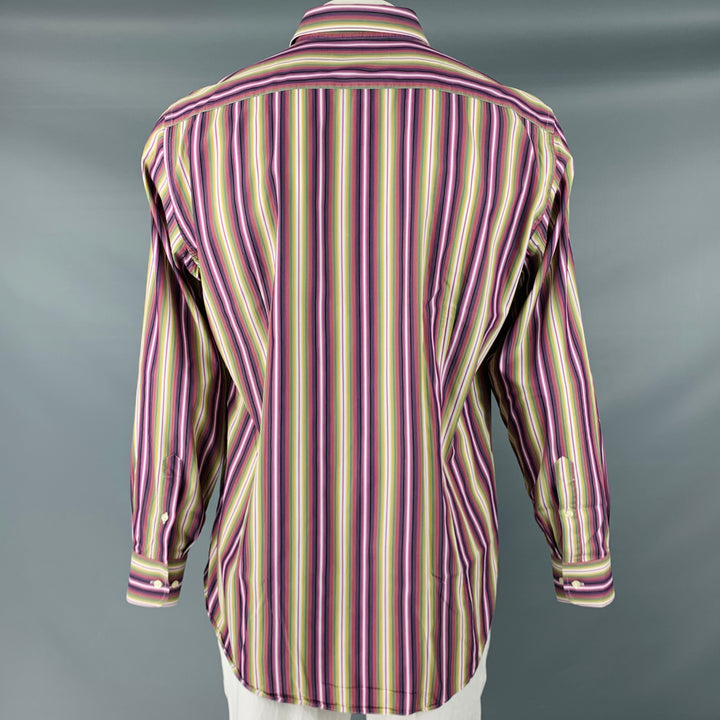 ETRO Camisa de manga larga con botones de algodón a rayas verdes moradas talla XL