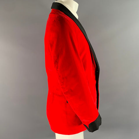 SAKS FIFTH AVENUE Size 42 Red Black Velvet Sport Coat