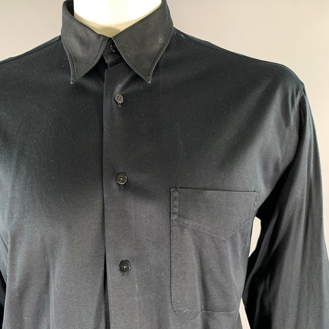 IKE BEHAR Size L Black Solid Cotton Pointed Collar Long Sleeve Shirt