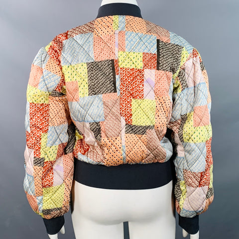 CINQ a' SEPT Size L Yvonne Multi Color Polyester Quilted Patchwork Bomber Jacket