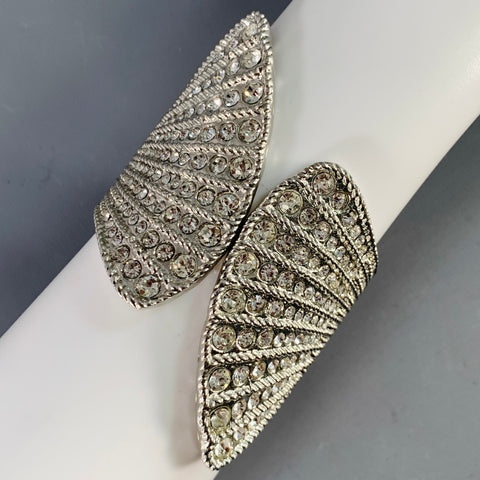 Bracelet jonc en métal argenté et strass VINTAGE