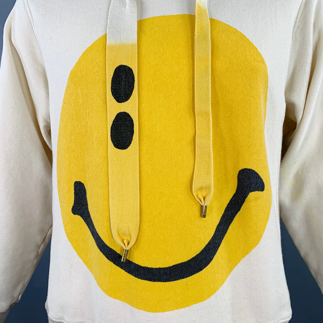 KAPITAL Size L Cream Yellow Smiley Face Cartoon Cotton Hooded Sweatshirt