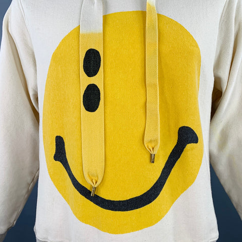 KAPITAL Size L Cream Yellow Smiley Face Cartoon Cotton Hooded Sweatshirt
