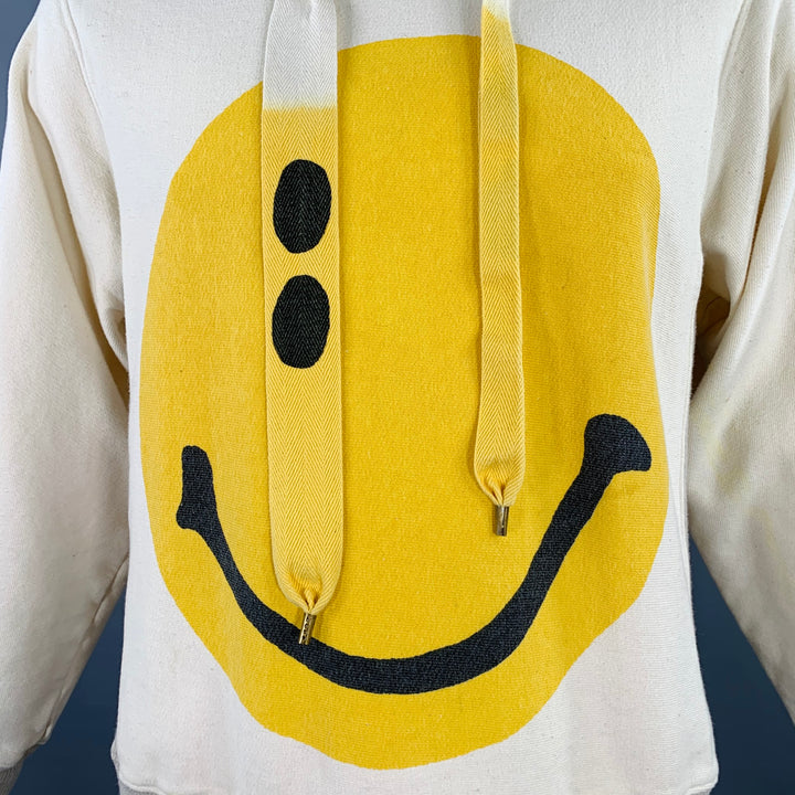 KAPITAL Size L Cream Yellow Smiley Face Cartoon Cotton Hooded Sweatshirt