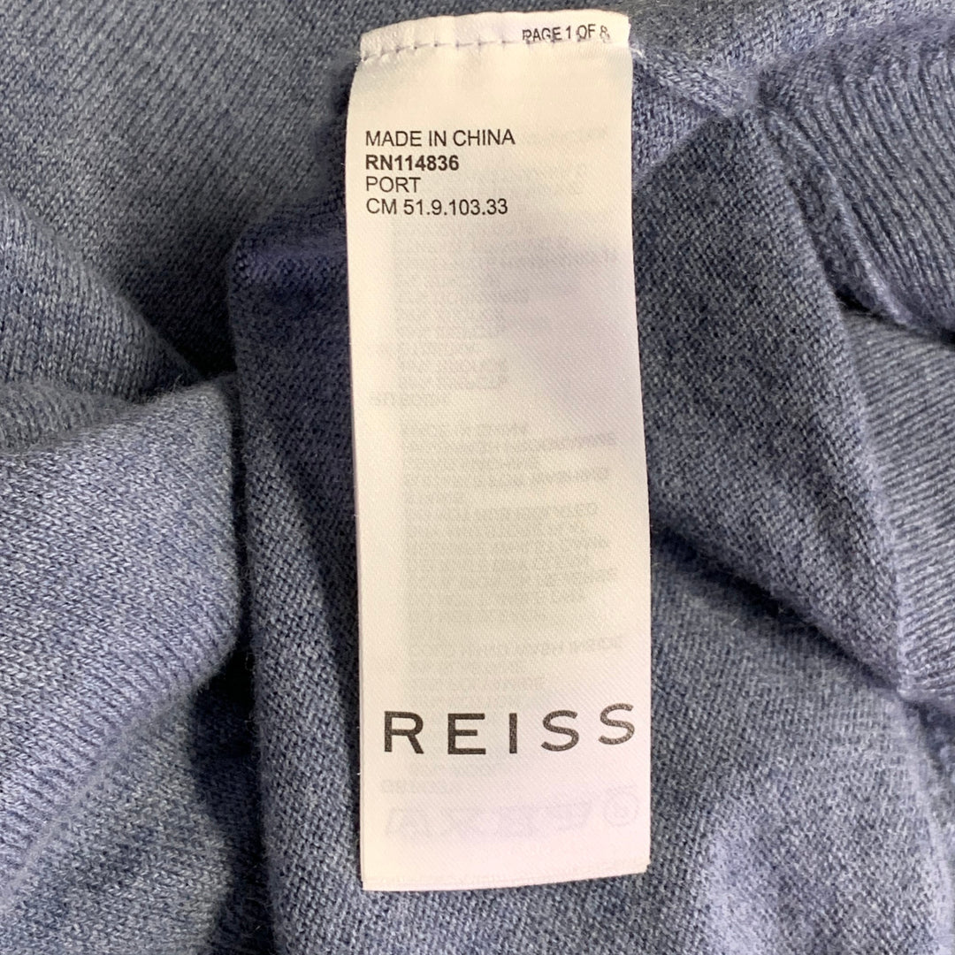 REISS Size S Port Blue Cream Beige Color Block Wool Cotton Zip Up Polo