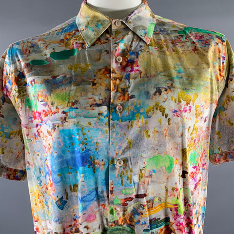 ROBERT GRAHAM Size XXL White Abstracted Beach Print Short Sleeve Shirt