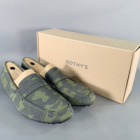 ROTHY'S Size 12 Green Camo Knit Drivers Loafers