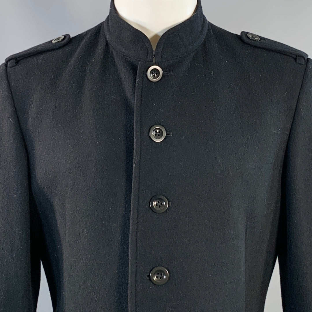 YOHJI YAMAMOTO Size M Black Wool Nehru Collar Tails Overcoat