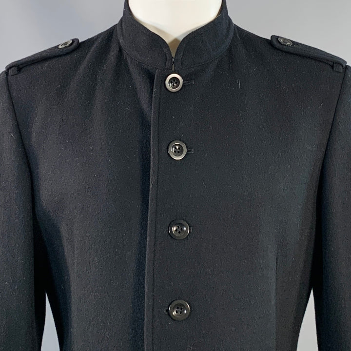 YOHJI YAMAMOTO Size M Black Wool Nehru Collar Tails Overcoat