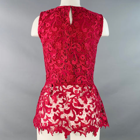 OSCAR DE LA RENTA Size 2 Burgundy Polyester Peplum Sleeveless Dress Top