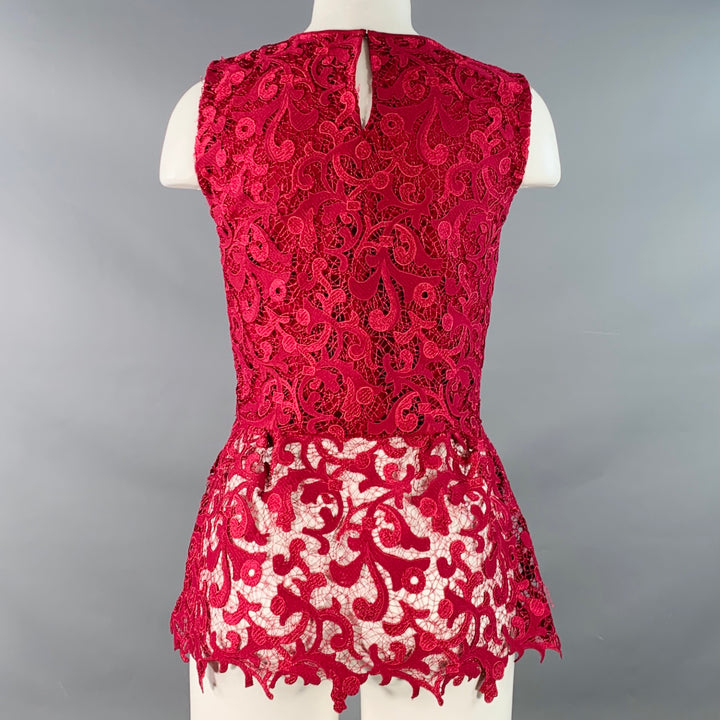 OSCAR DE LA RENTA Size 2 Burgundy Polyester Peplum Sleeveless Dress Top