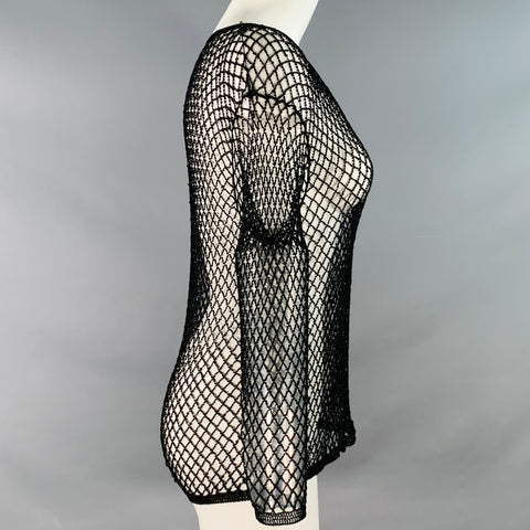 VINTAGE Size M Black Beaded Fishnet V-Neck Pullover