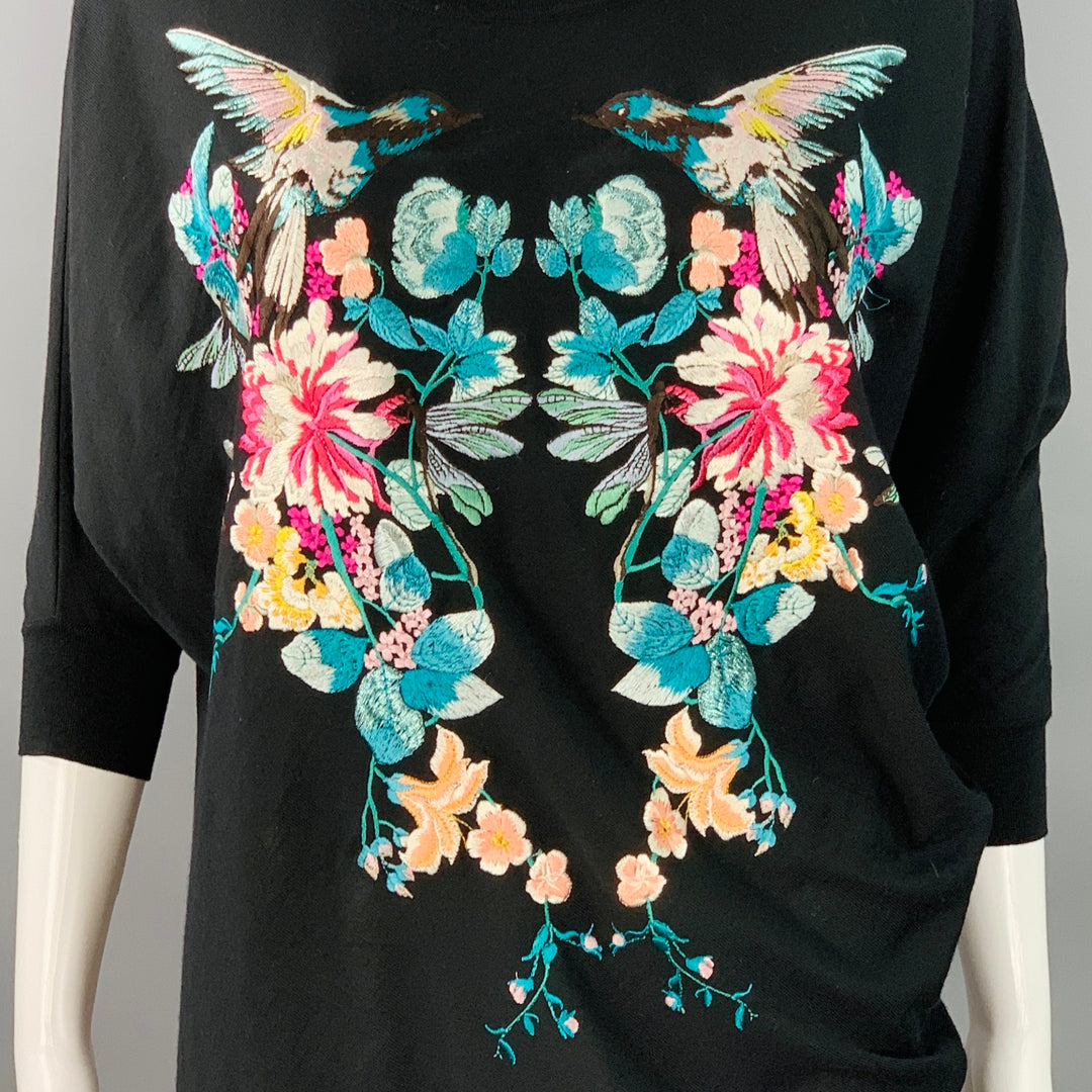 ALEXANDER MCQUEEN Size S Black Wool Jersey Embroidered Asymmetrical T-Shirt Dress
