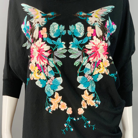 ALEXANDER MCQUEEN Size S Black Wool Jersey Embroidered Asymmetrical T-Shirt Dress