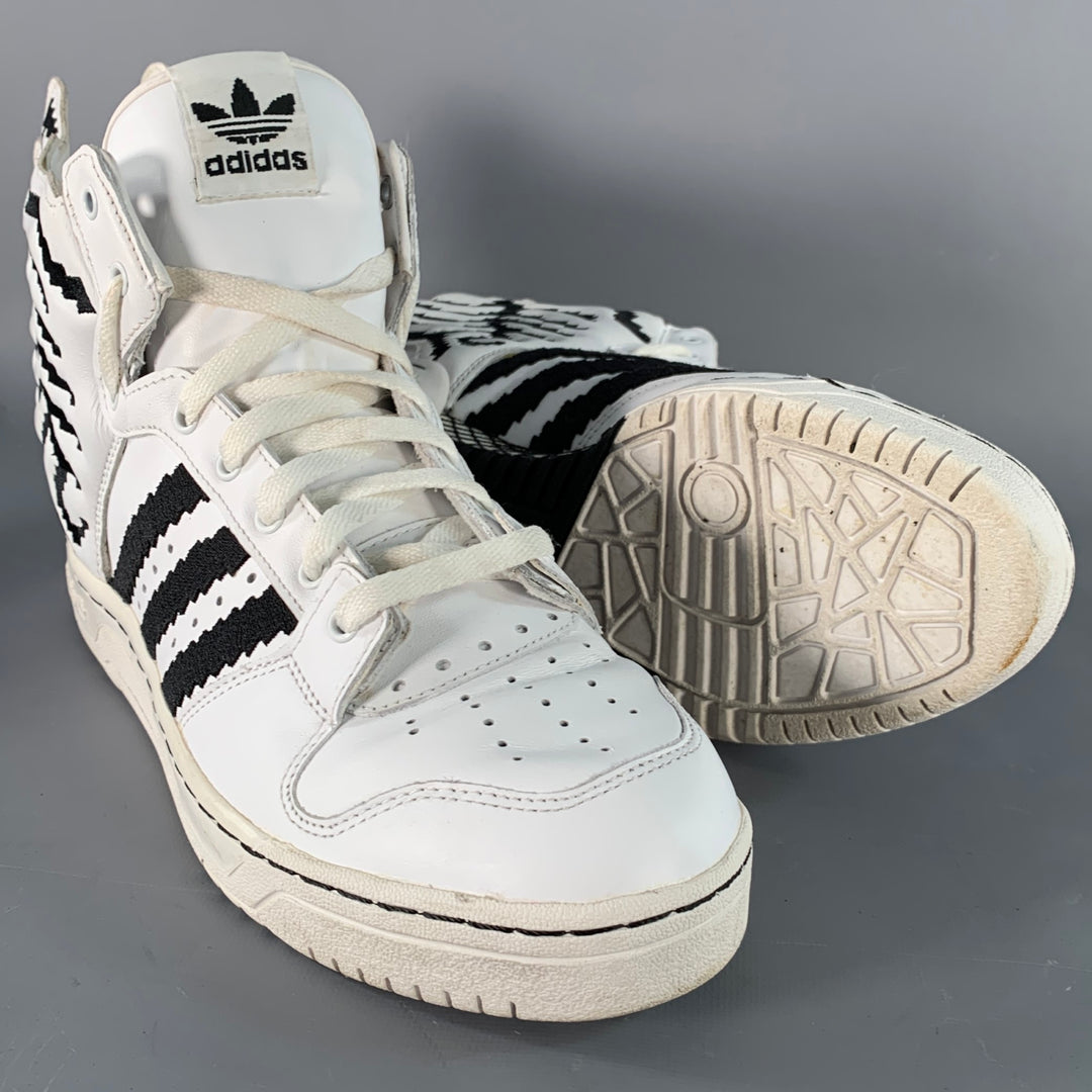 ADIDAS x JEREMY SCOTT Size 9.5 JS Wings 2.0 Pixel White Black Leather High Top Sneakers – Sui Generis Designer Consignment