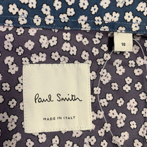 PAUL SMITH Size L Blue White Floral Cotton Spread Collar Long Sleeve Shirt