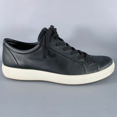 ECCO Size 9 Soft 7 Black White Leather Low Top Sneakers