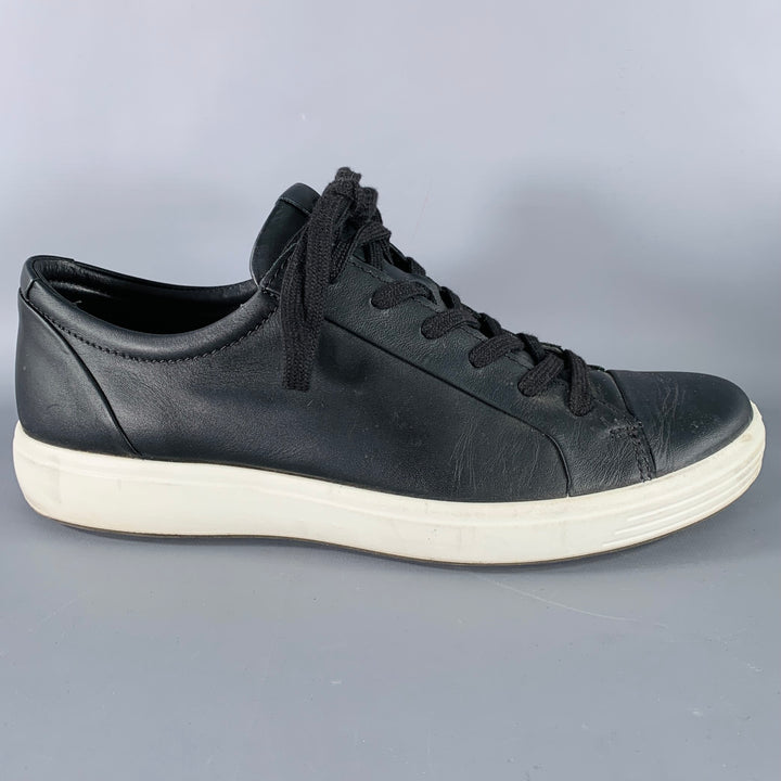 ECCO Size 9 Soft 7 Black White Leather Low Top Sneakers