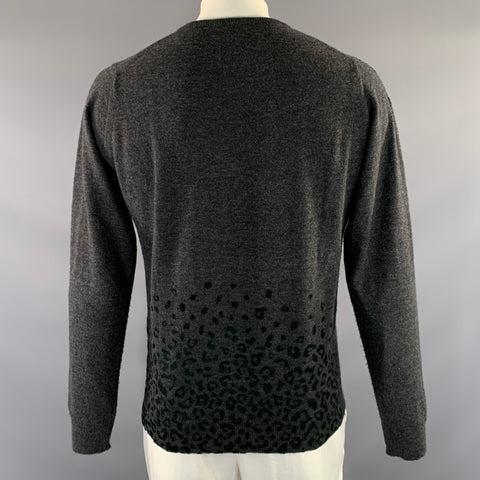 KOLOR Size XL Grey Black Leopard  Print Wool V Neck Pullover