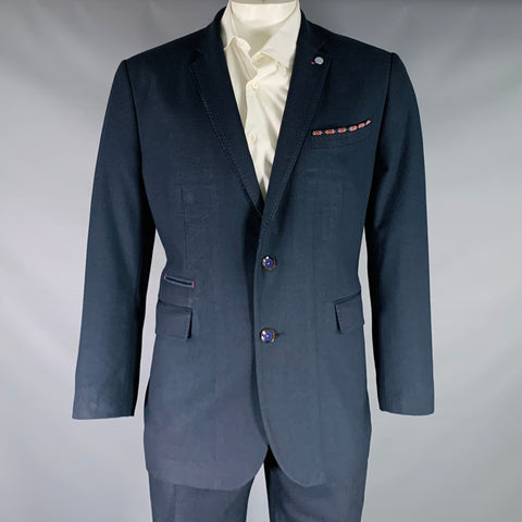 TED BAKER Size 46 Navy Pink Contrast Stitch Polyester Blend Suit