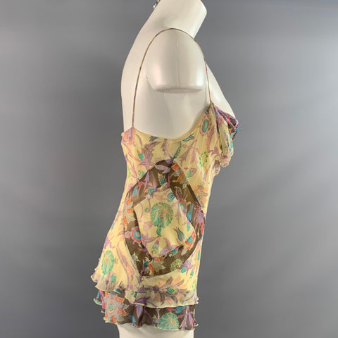 DIANE VON FURSTENBERG Size 10 Yellow Lavender Silk Floral Tank Casual Top