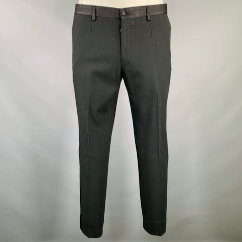 DOLCE & GABBANA Size 34 Black Wool Blend Tuxedo Dress Pants