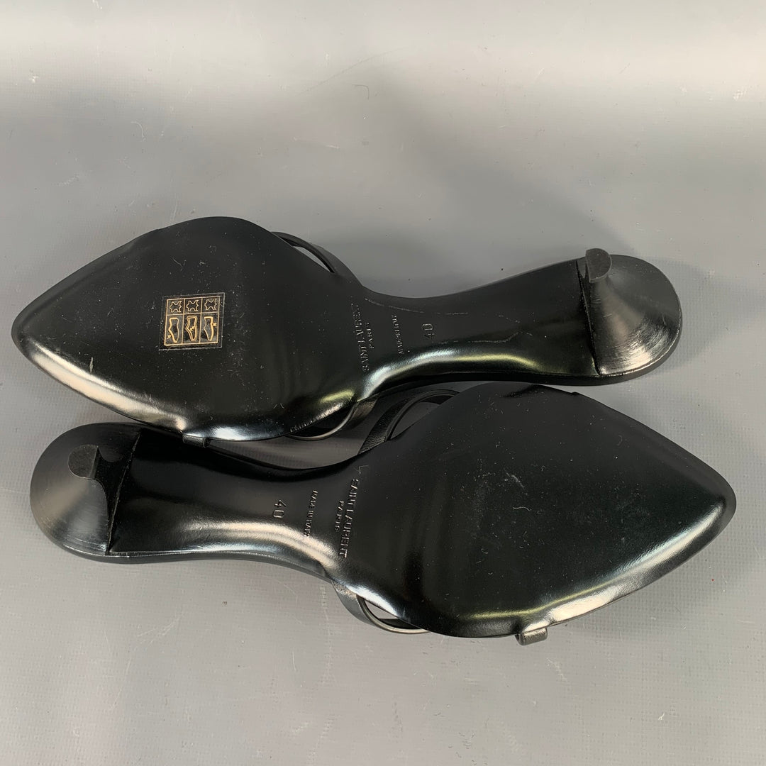 SAINT LAURENT Size 10 Carla Black Leather Pointed Toe Kitten Heel Mules Sandals