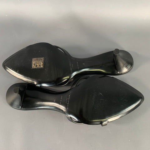 SAINT LAURENT Size 10 Carla Black Leather Pointed Toe Kitten Heel Mules Sandals