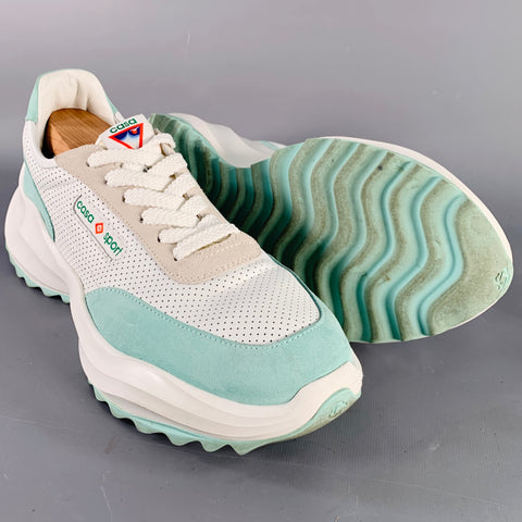 CASABLANCA Size 12 White Mint Perforated Leather Color Block Sneakers