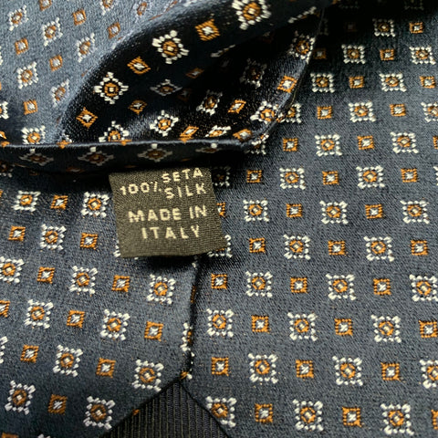 BORRELLI Blue Brown Squares Silk Tie