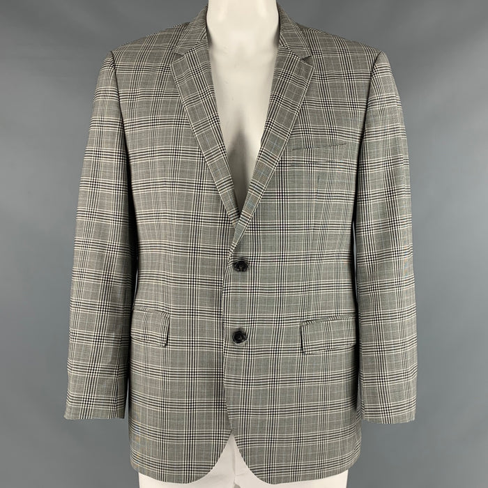 HUGO BOSS Size 44 Black White Glenplaid Virgin Wool Sport Coat