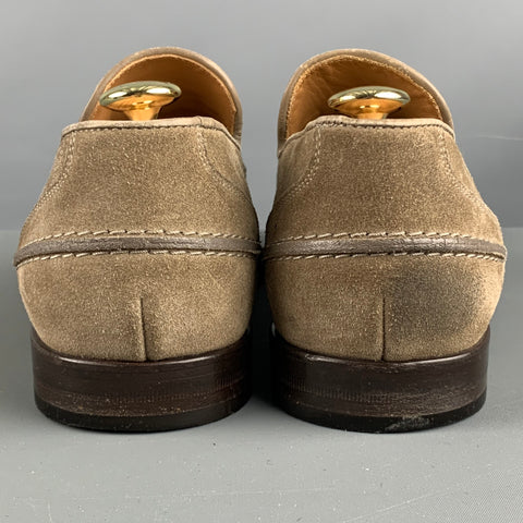 JIMMY CHOO Size 8.5 Taupe Textured Leather Slip On Loafers