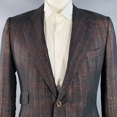 EMANUEL UNGARO Size 44 Regular Brown Metallic Wool Blend Sport Coat