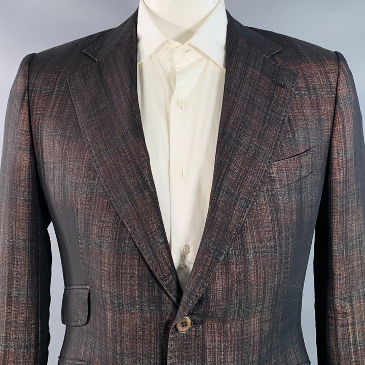 EMANUEL UNGARO Size 44 Regular Brown Metallic Wool Blend Sport Coat
