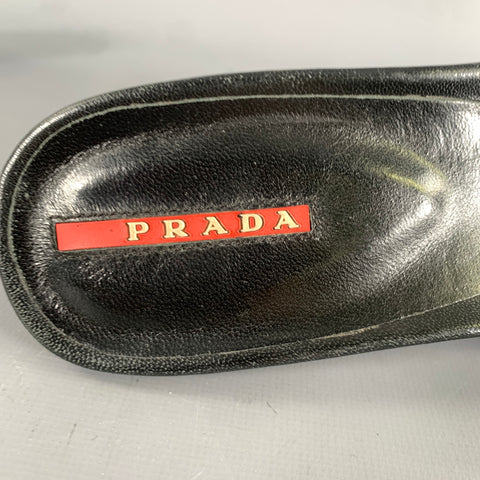 PRADA Size 8 Black Pink Nylon Mixed Materials Leather Trim Slip On Sandals