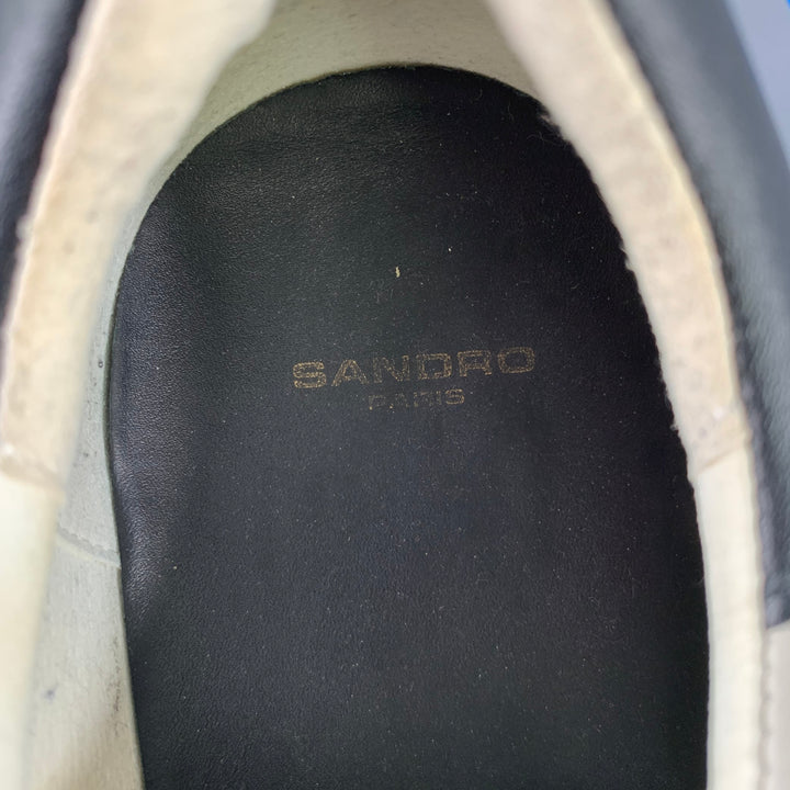 SANDRO Size 10 White Black Beige Color Block Leather Low Top Sneakers