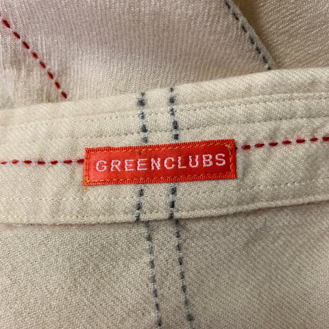 GREENCLUB Size S Cream Red Grey Stiched Plaid Wool Long Sleeve Shirt
