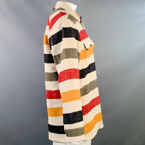 PENDLETON Size L Cream Multi Color Stripe Cotton Oversized Long Sleeve Shirt