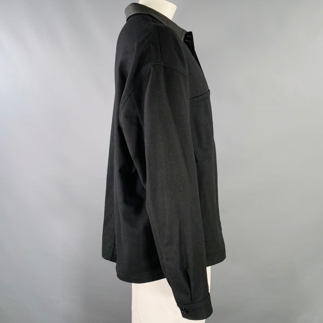 THE KOOPLES Size XXL Black Wool Blend Lambskin Collar Long Sleeve Shirt