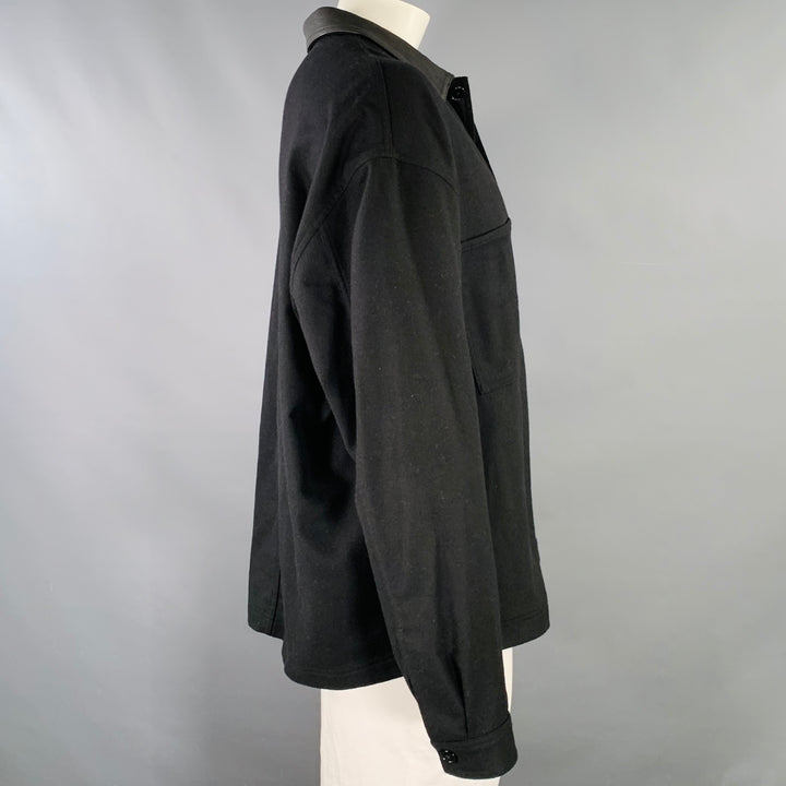 THE KOOPLES Size XXL Black Wool Blend Lambskin Collar Long Sleeve Shirt