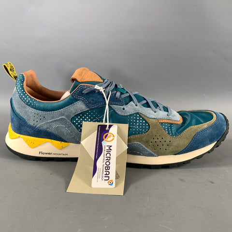 FLOWER MOUNTAIN Size 11.5 Blue Green Color Block Suede & Nylon Sneakers