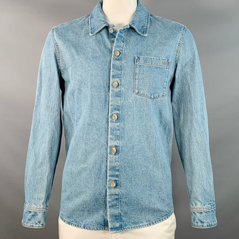 A.P.C. Size L Blue Wash Denim One Pocket Long Sleeve Shirt