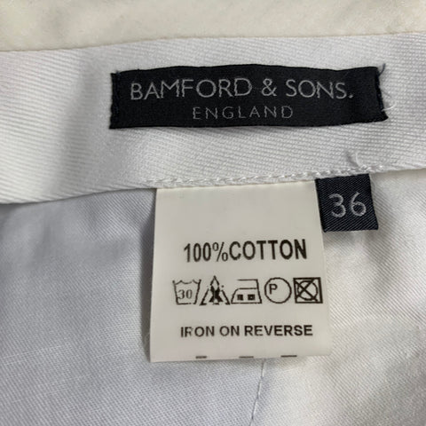 BAMFORD & SONS Size 38 Blue White Nailhead Cotton Flat Front Casual Pants