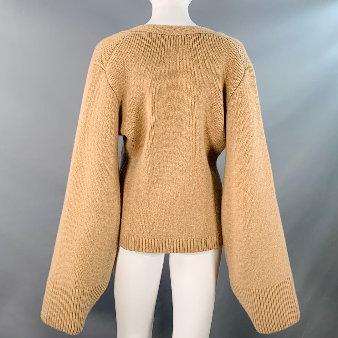 KHAITE Size S Scarlet Beige Cashmere Two Pockets V-Neck Cardigan