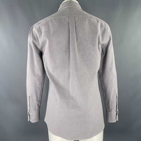 BRUNELLO CUCINELLI Size M Blue Brown Jacquard Cotton Long Sleeve Shirt