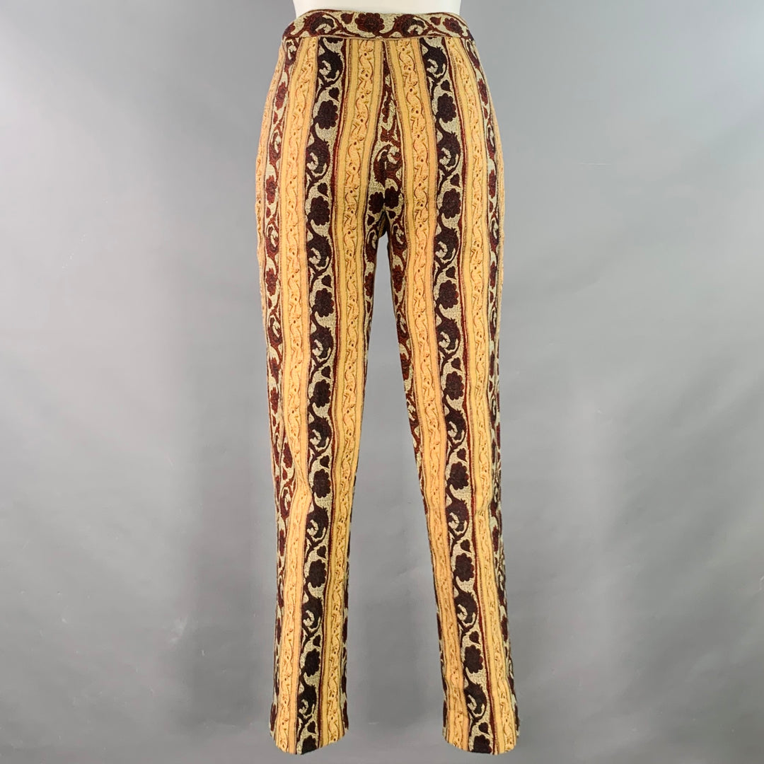 OZBEK Size 6 Burgundy Beige Polyester Blend Jacquard Tapestry Skinny D Sui Generis Designer Consignment OZBEK Size 6 Burgundy Beige Polyester Blend Jacquard Tapestry Skinny D Sui Generis Designer Consignment
