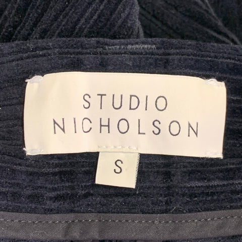 STUDIO NICHOLSON Size 34 Bridges Navy Corduroy Cotton Pleated Casual Pants